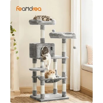 FEANDREA Kratzbaum 143cm Rauchgrau Hellgrau 4 FEANDREA Kratzbaum 143cm Rauchgrau Hellgrau – Bild 2